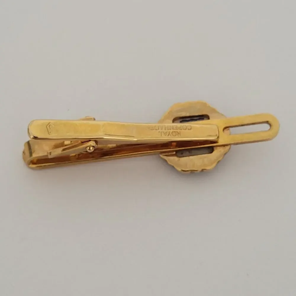 Royal‎ Copenhagen Tie Bar Gold Tone Blue Enamel 2 Inch Clip Vintage